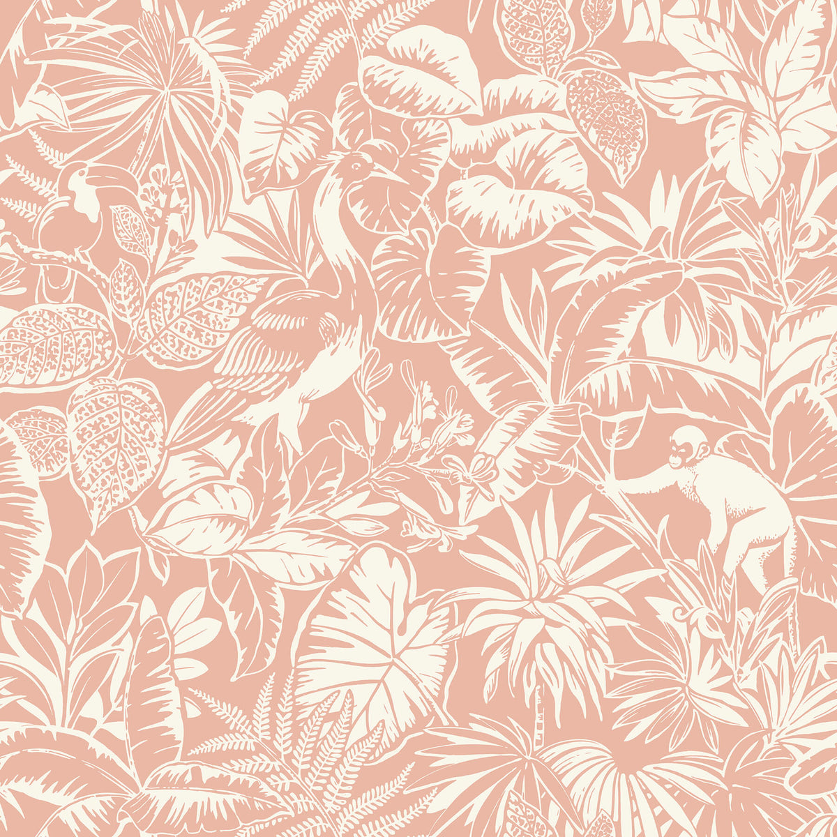 Chesapeake Blue Heron Corcovado Jungle Jamboree Wallpaper - Coral