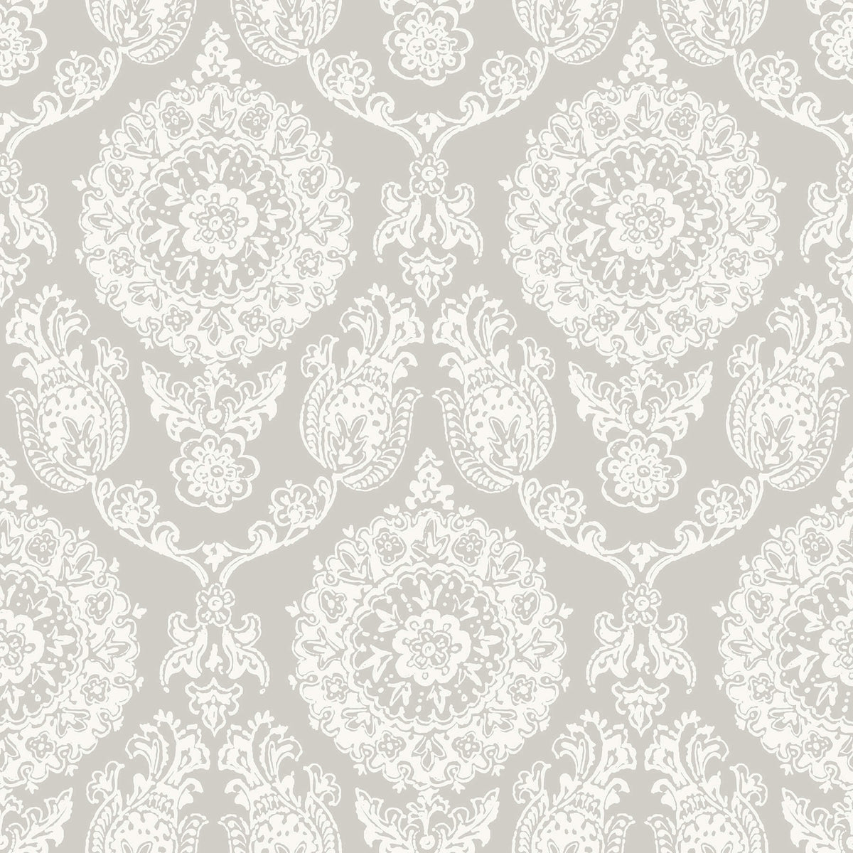 Chesapeake Blue Heron Helm Damask Floral Medallion Wallpaper - Taupe