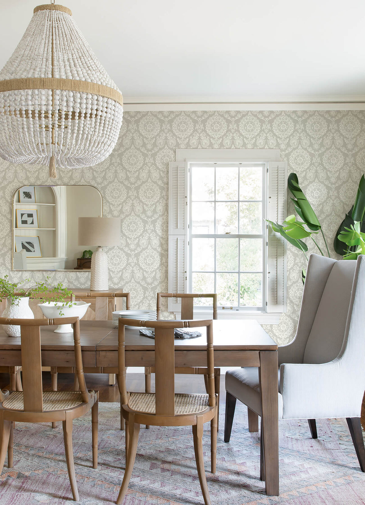 Chesapeake Blue Heron Helm Damask Floral Medallion Wallpaper - Taupe