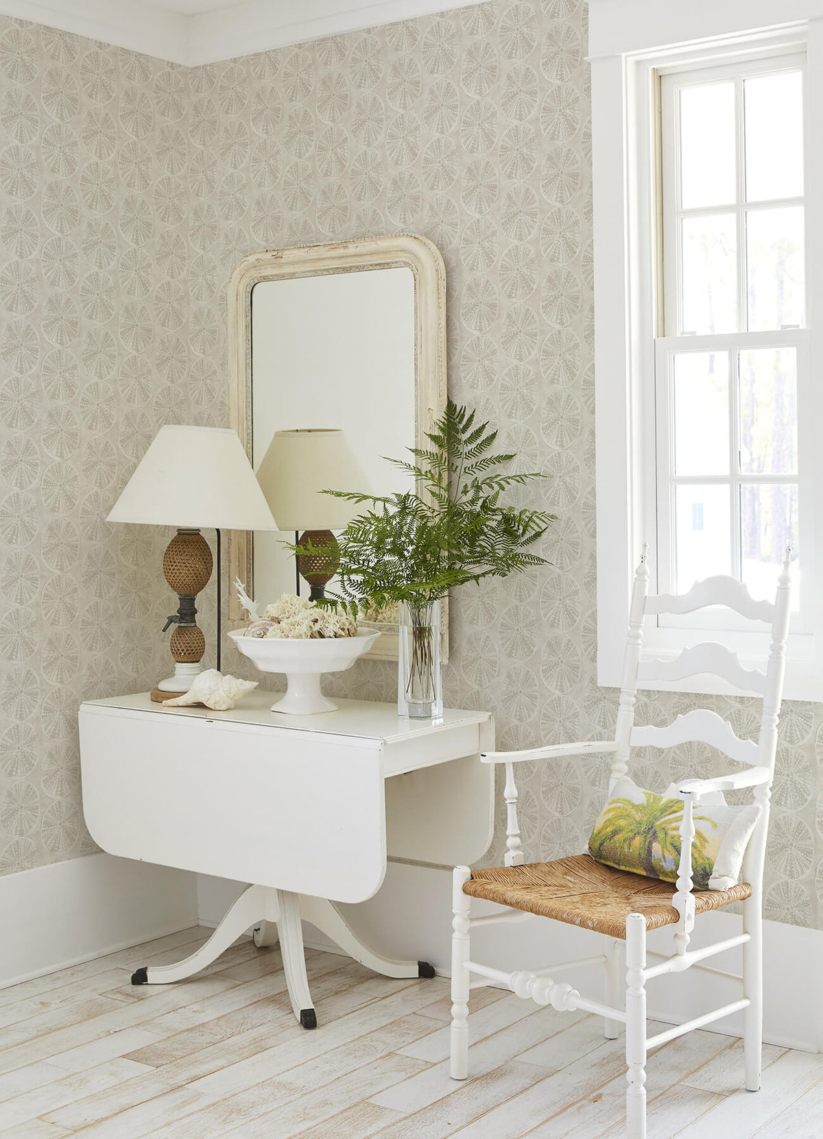 Chesapeake Blue Heron Sea Biscuit Sand Dollar Wallpaper - Beige