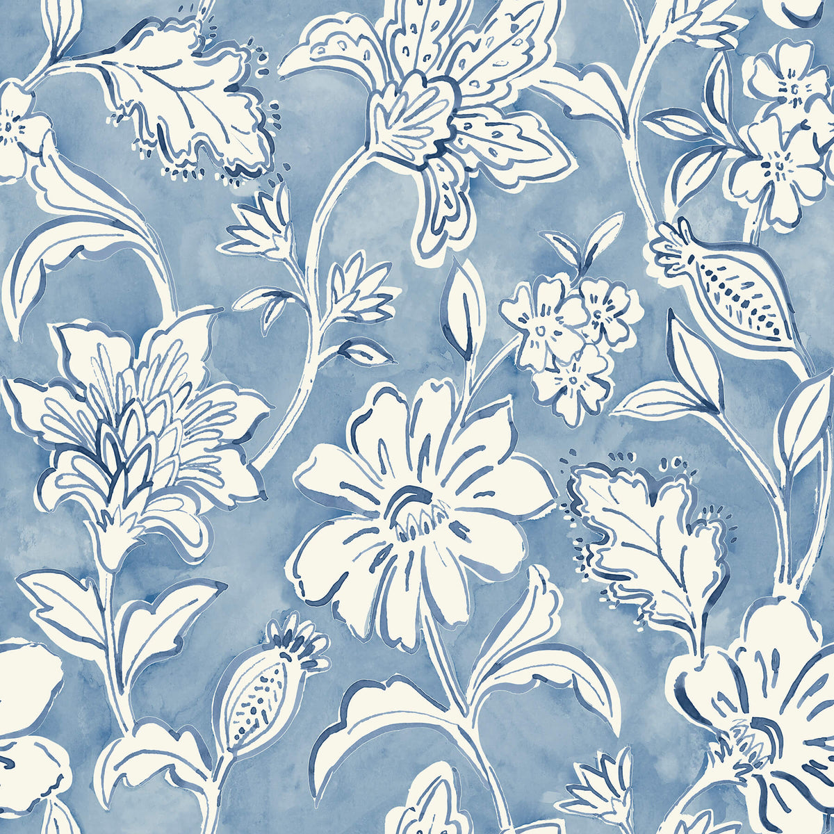 Chesapeake Blue Heron Plumeria Floral Trail Wallpaper - Blue