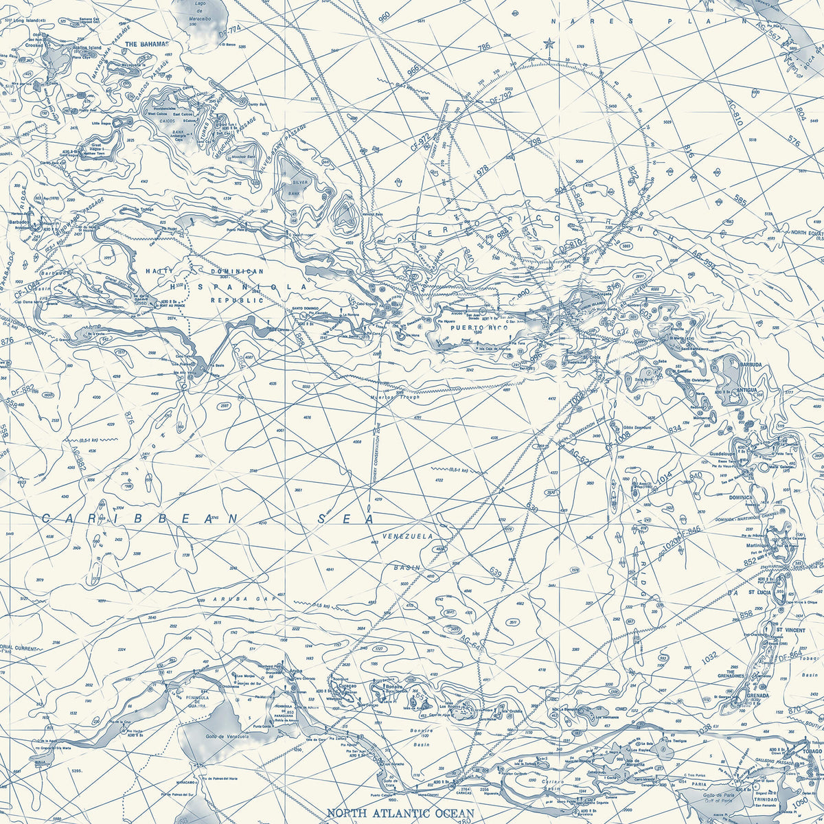 Chesapeake Blue Heron Nautical Charts Wallpaper Sample - Navy