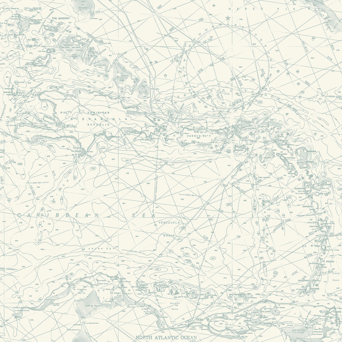 Chesapeake Blue Heron Nautical Charts Wallpaper - Aqua