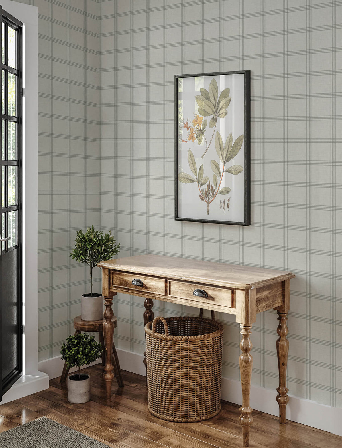 Chesapeake Wildflower Twain Plaid Wallpaper Sample - Dove