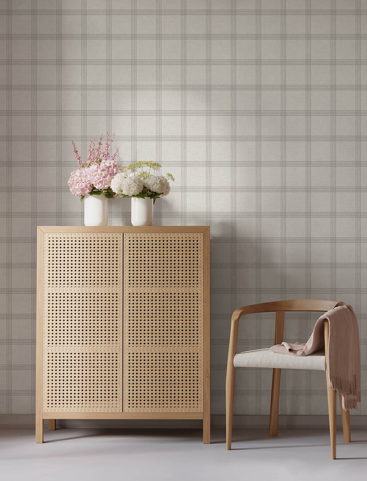 Chesapeake Wildflower Twain Plaid Wallpaper Sample - Dove