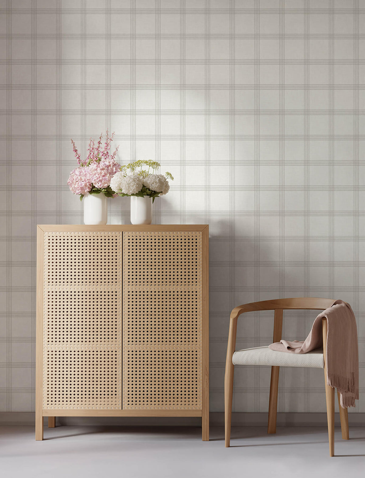 Chesapeake Wildflower Twain Plaid Wallpaper - Light Grey