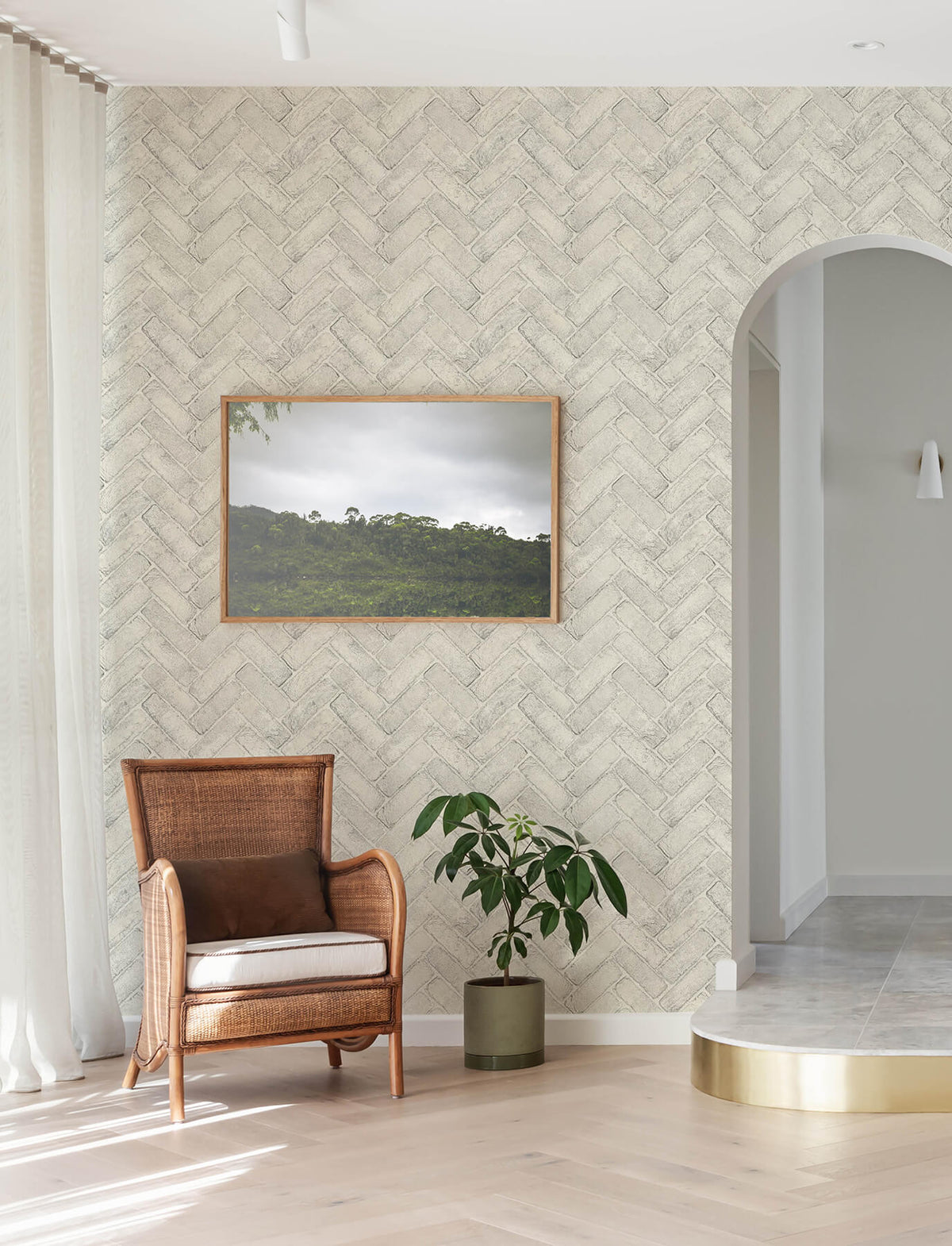 Chesapeake Wildflower Cannelle Brick Wallpaper - White