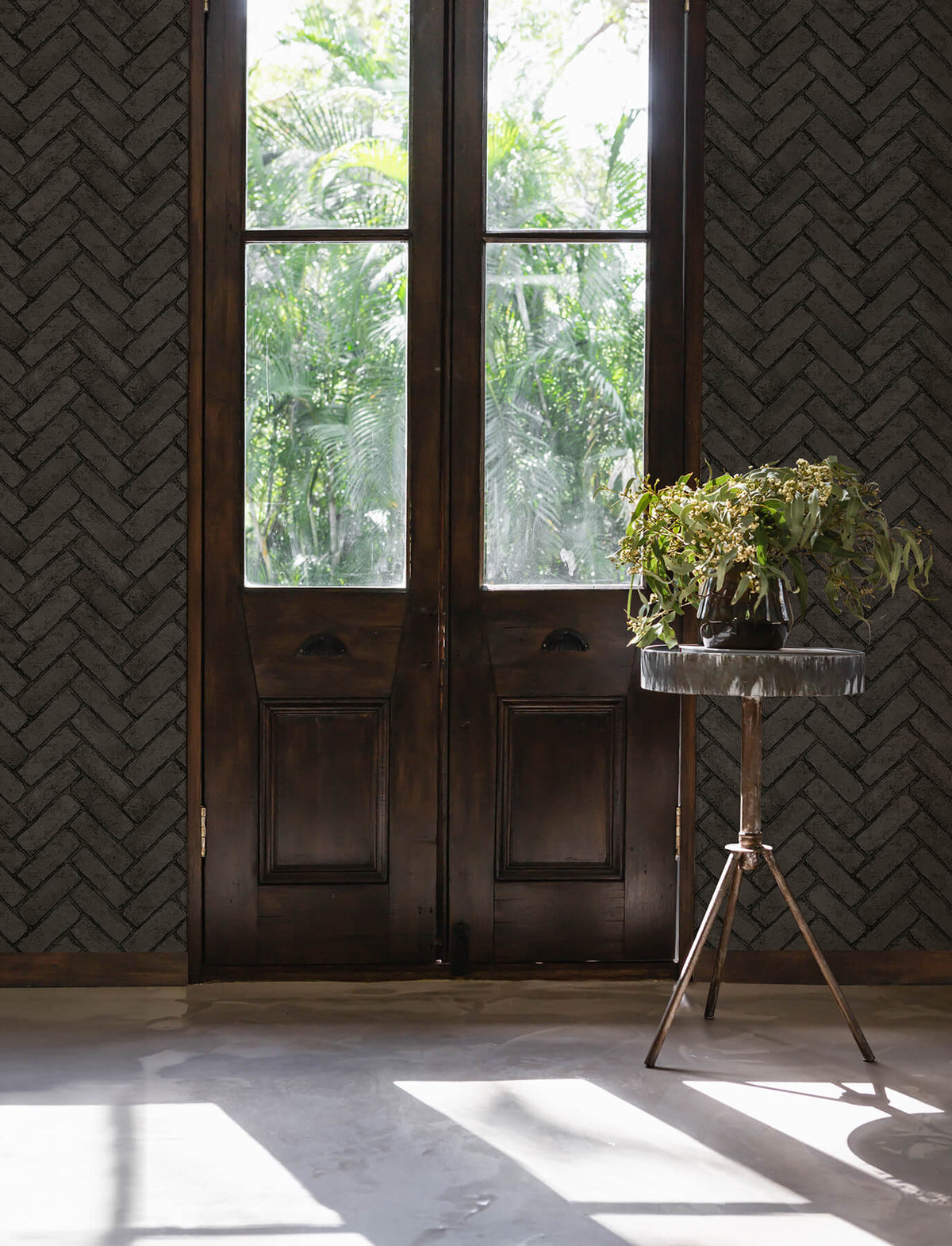Chesapeake Wildflower Cannelle Brick Wallpaper Sample - Black