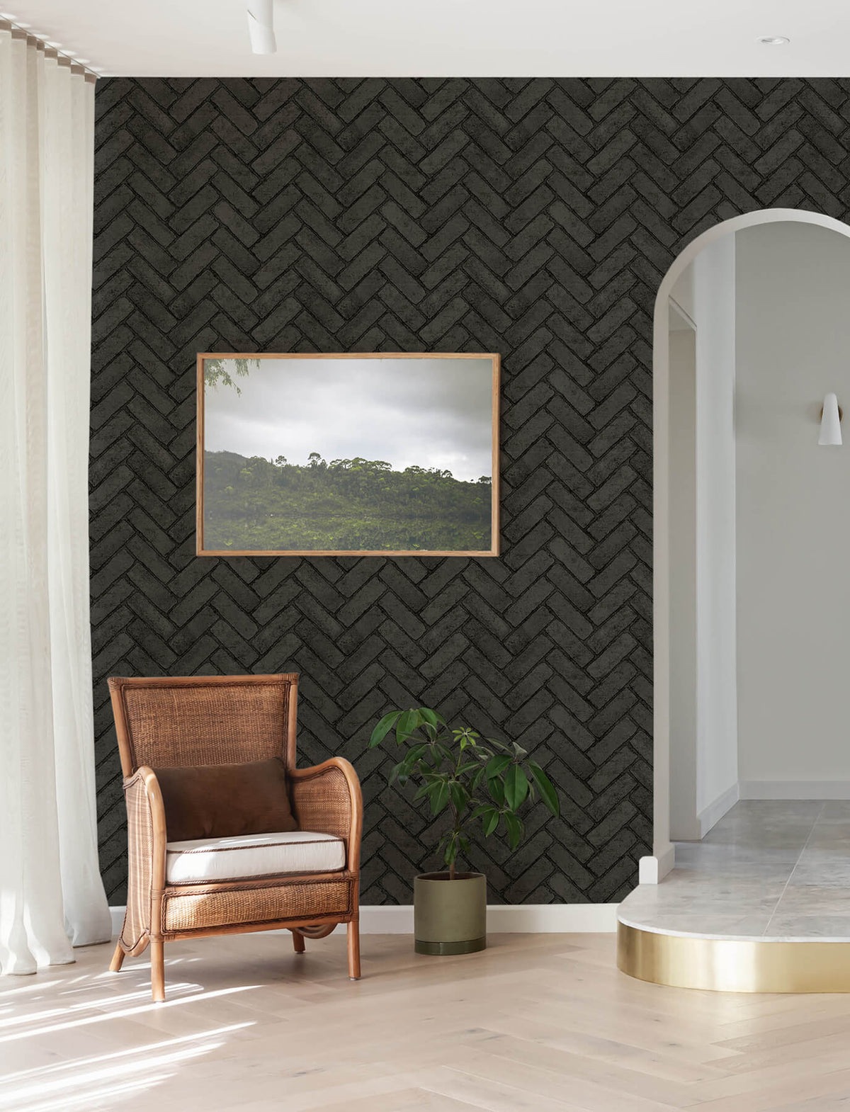 Chesapeake Wildflower Cannelle Brick Wallpaper Sample - Black