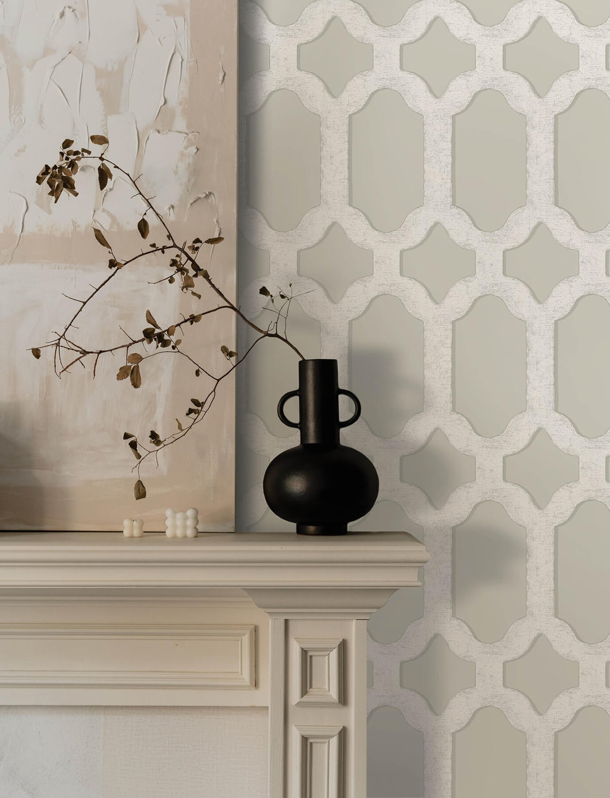 Chesapeake Wildflower Chervil Trellis Wallpaper Sample - Light Grey