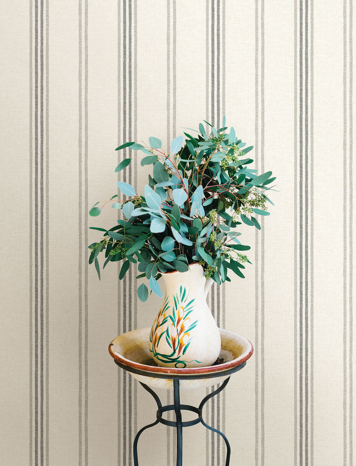 Chesapeake Wildflower Lovage Stripe Wallpaper Sample - Charcoal