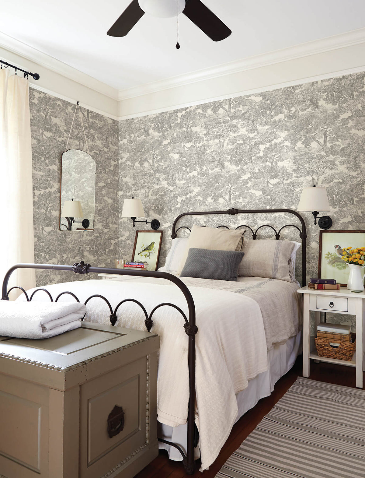Chesapeake Wildflower Spinney Toile Wallpaper - Grey