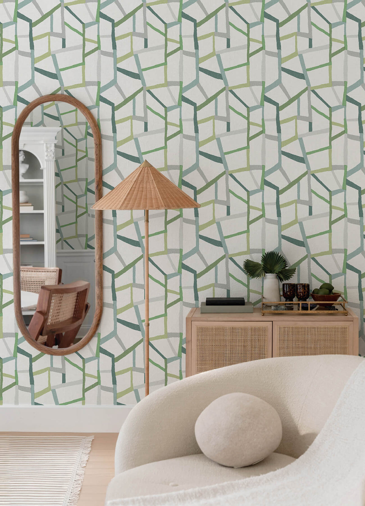 A Street Prints Whimsy Tate Geometric Wallpaper Sample - Green