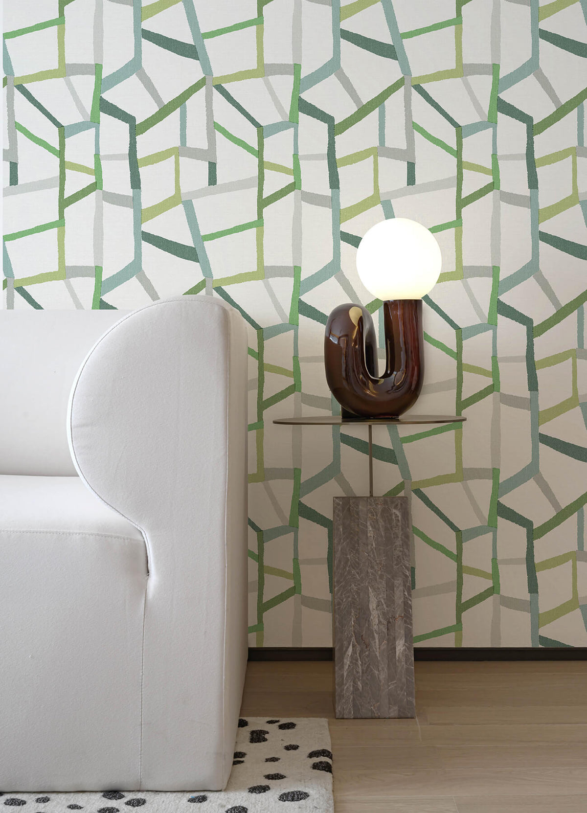 A Street Prints Whimsy Tate Geometric Wallpaper Sample - Green