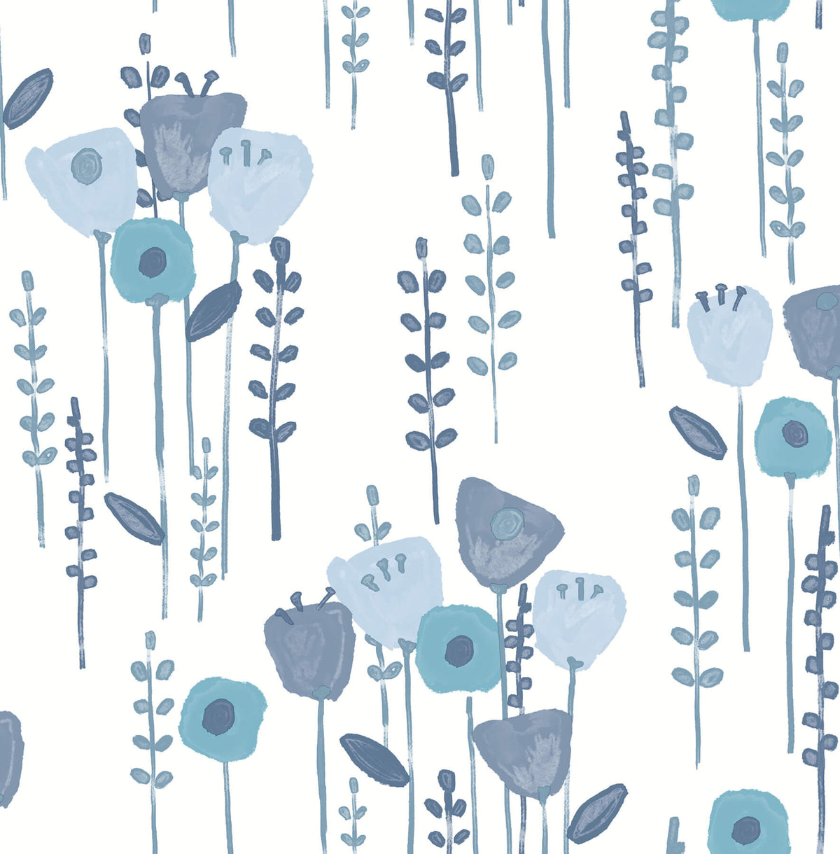 A Street Prints Whimsy Mabel Floral Wallpaper Sample - Blue