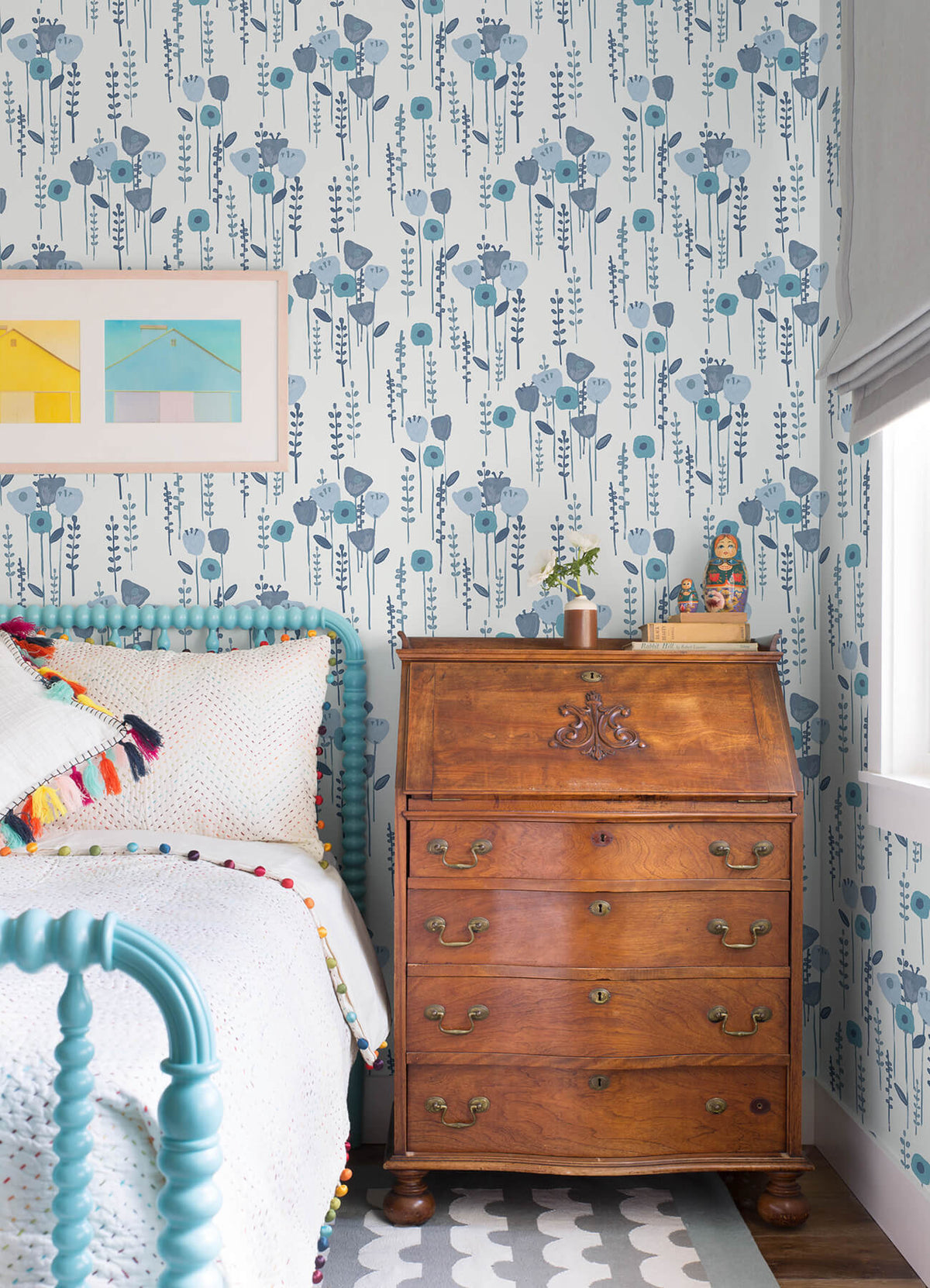 A Street Prints Whimsy Mabel Floral Wallpaper Sample - Blue