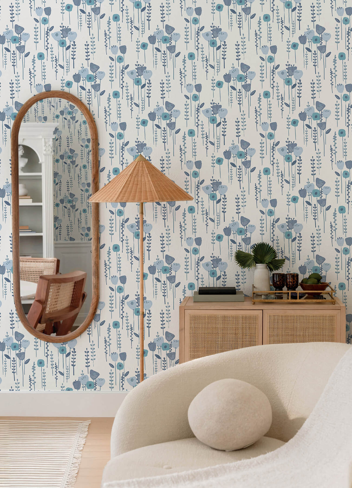 A Street Prints Whimsy Mabel Floral Wallpaper Sample - Blue