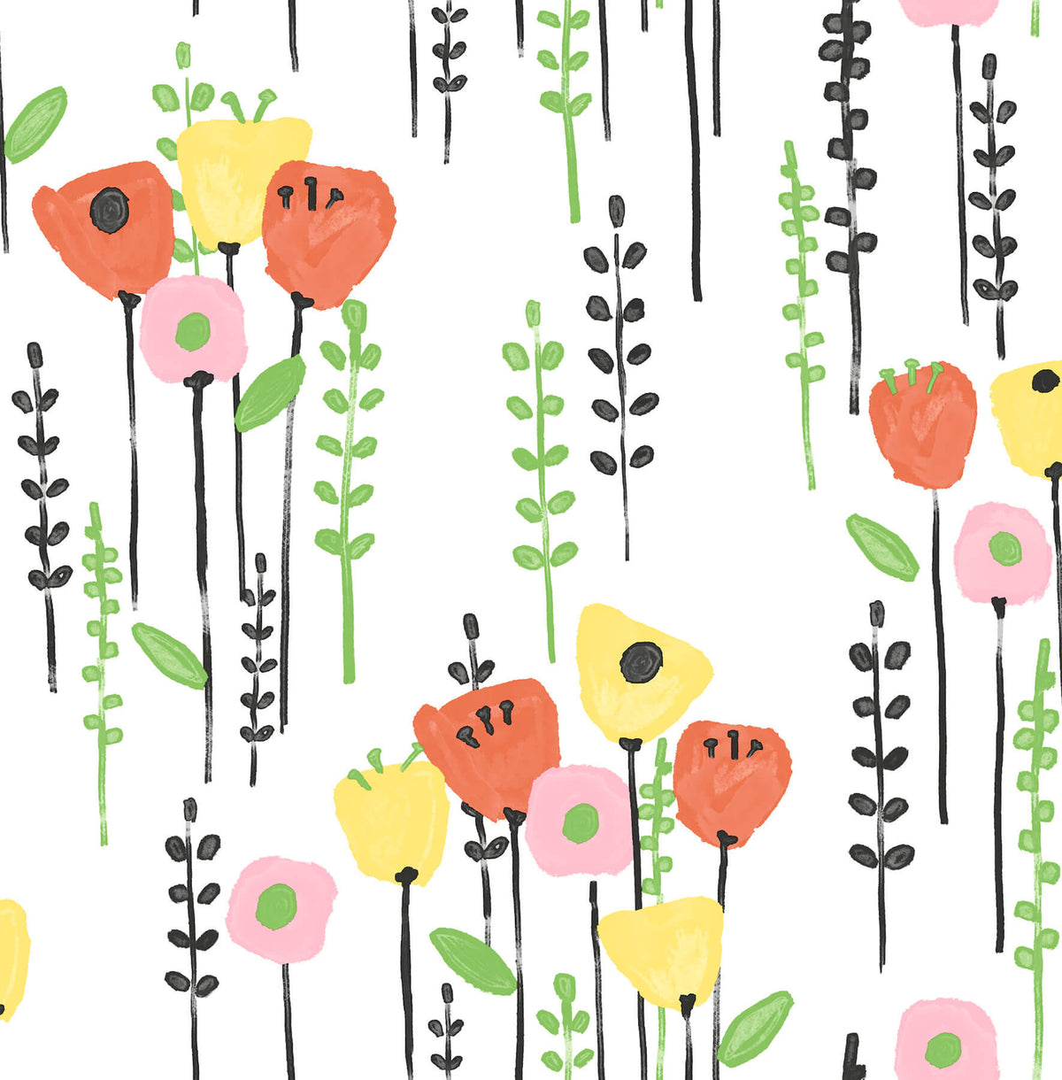 A Street Prints Whimsy Mabel Floral Wallpaper Sample - Yellow