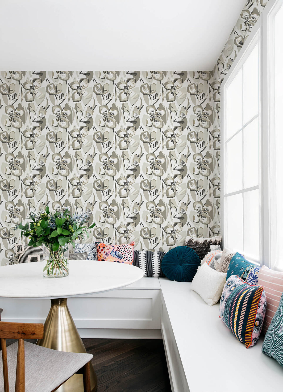 A Street Prints Whimsy Nathalie Blooms Wallpaper Sample - Beige