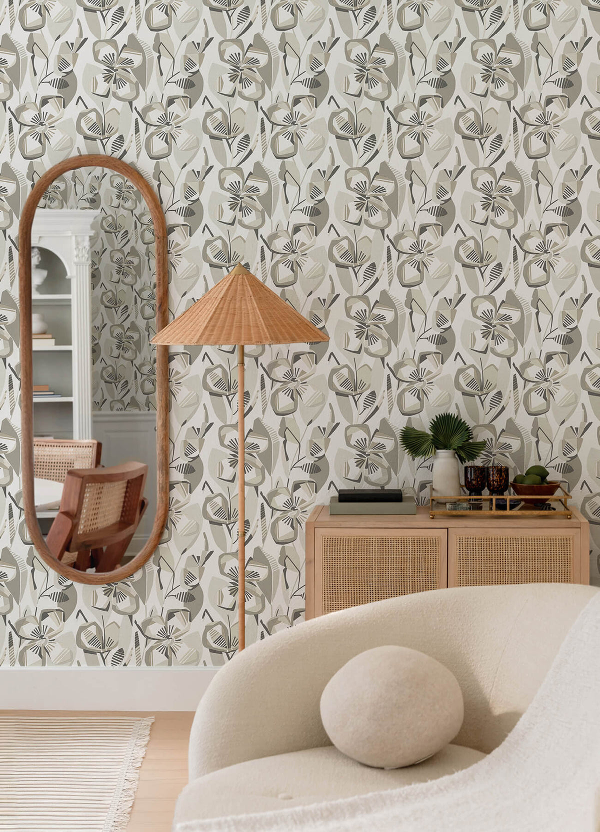 A Street Prints Whimsy Nathalie Blooms Wallpaper Sample - Beige