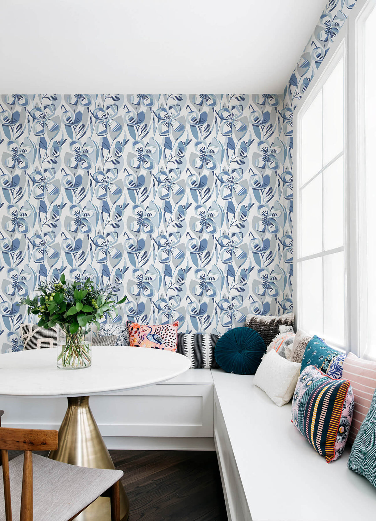 A Street Prints Whimsy Nathalie Blooms Wallpaper Sample - Blue