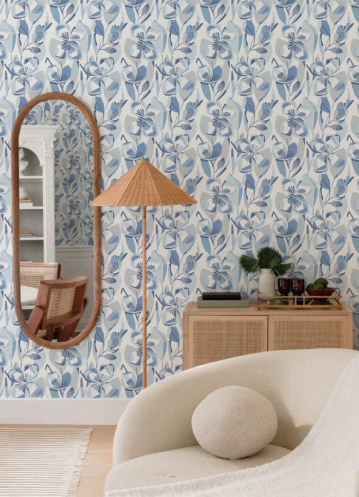A Street Prints Whimsy Nathalie Blooms Wallpaper Sample - Blue