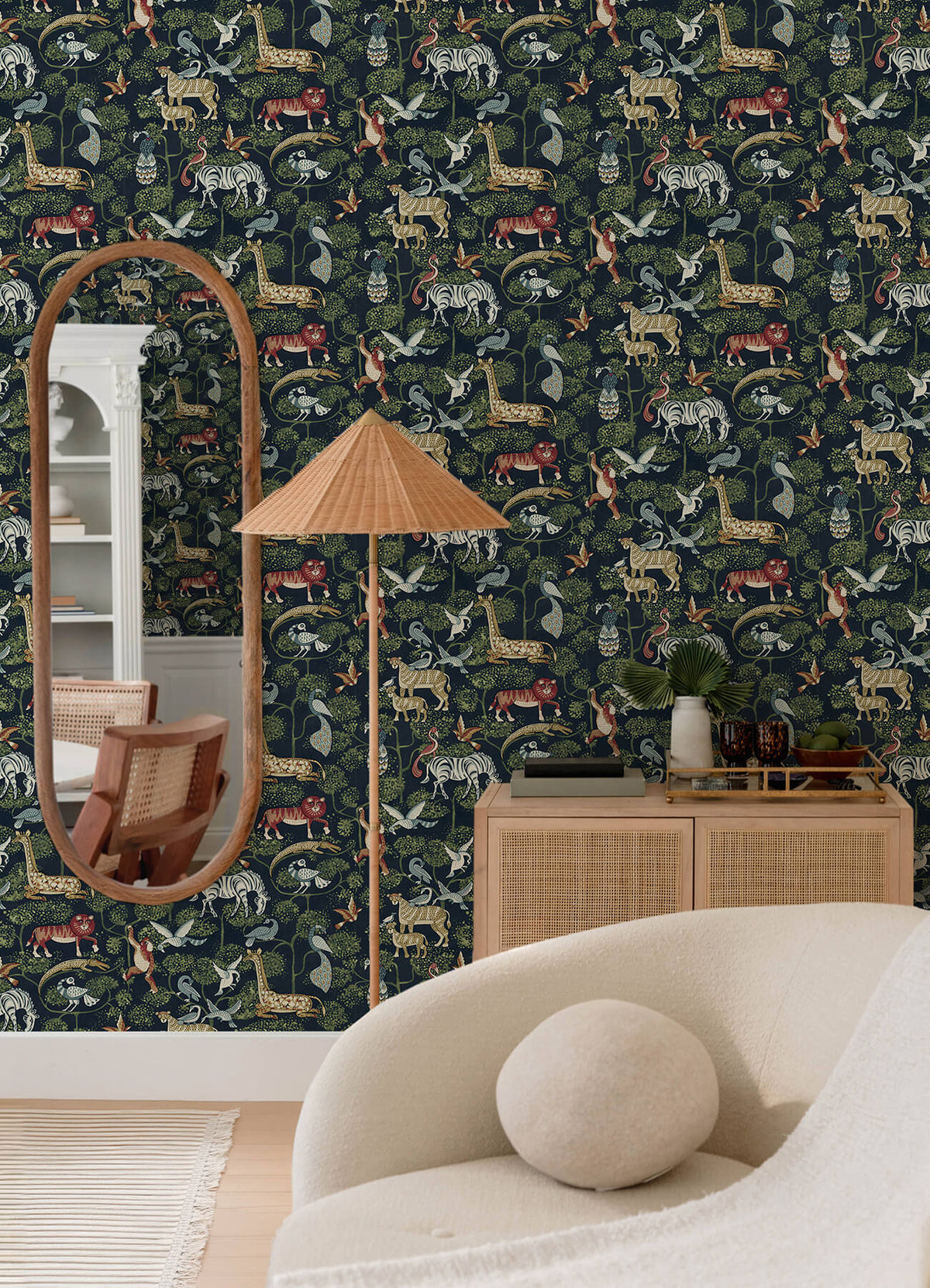 A Street Prints Whimsy Rigby Jungle Wallpaper Sample - Navy