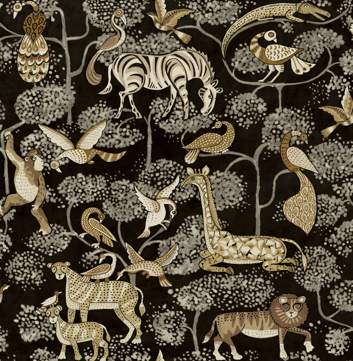 A Street Prints Whimsy Rigby Jungle Wallpaper Sample - Black
