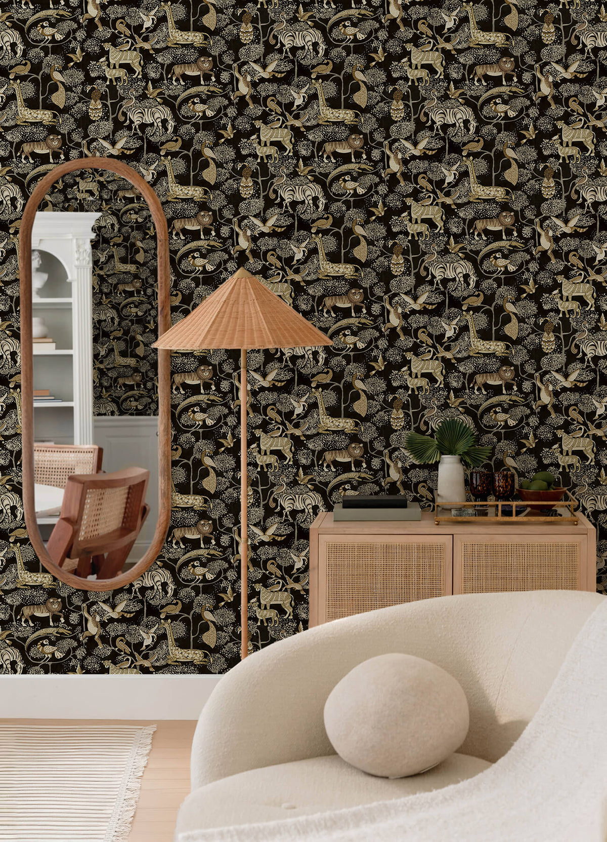 A Street Prints Whimsy Rigby Jungle Wallpaper Sample - Black