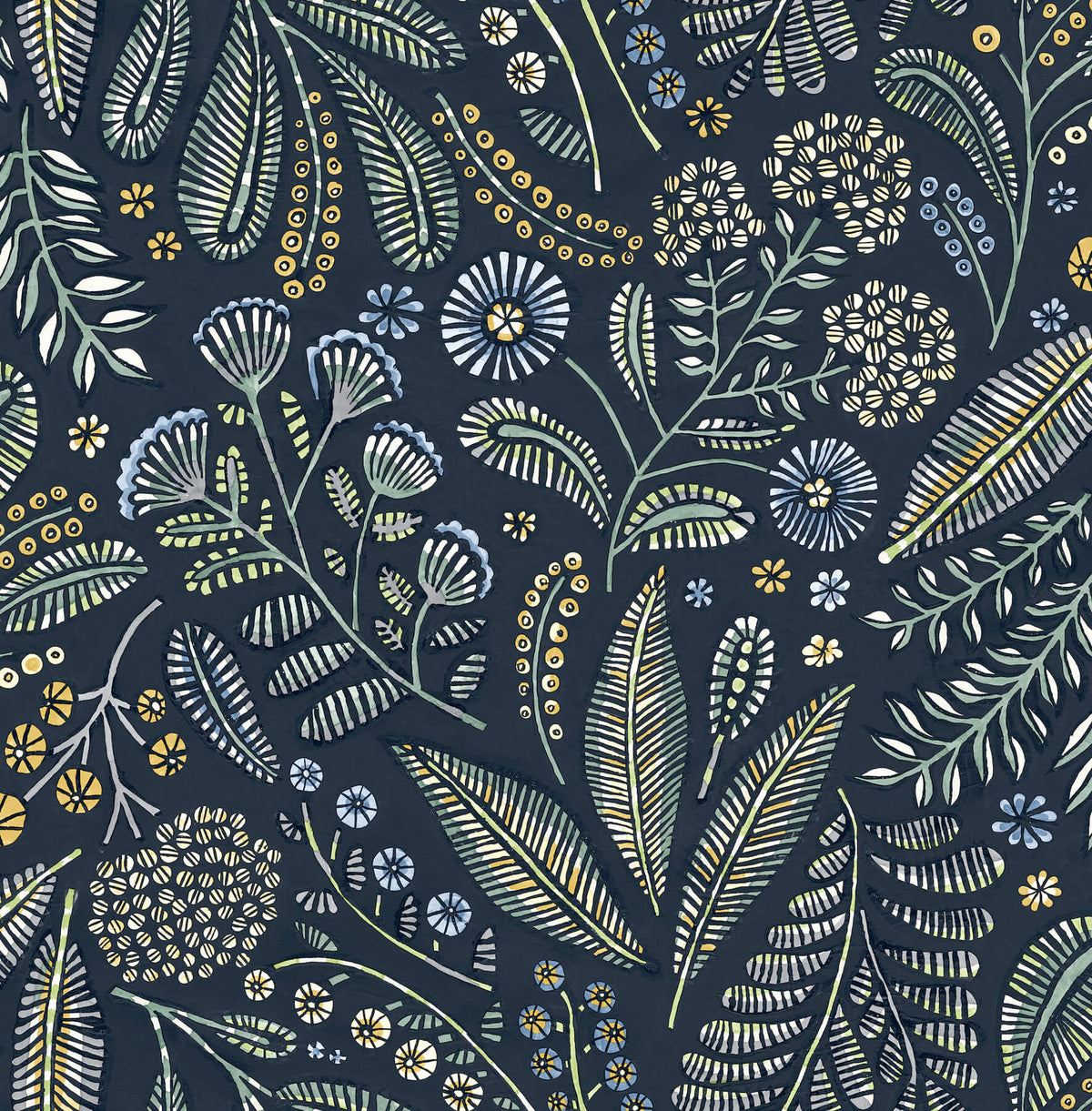 A Street Prints Whimsy Briar Floral Wallpaper Sample - Navy