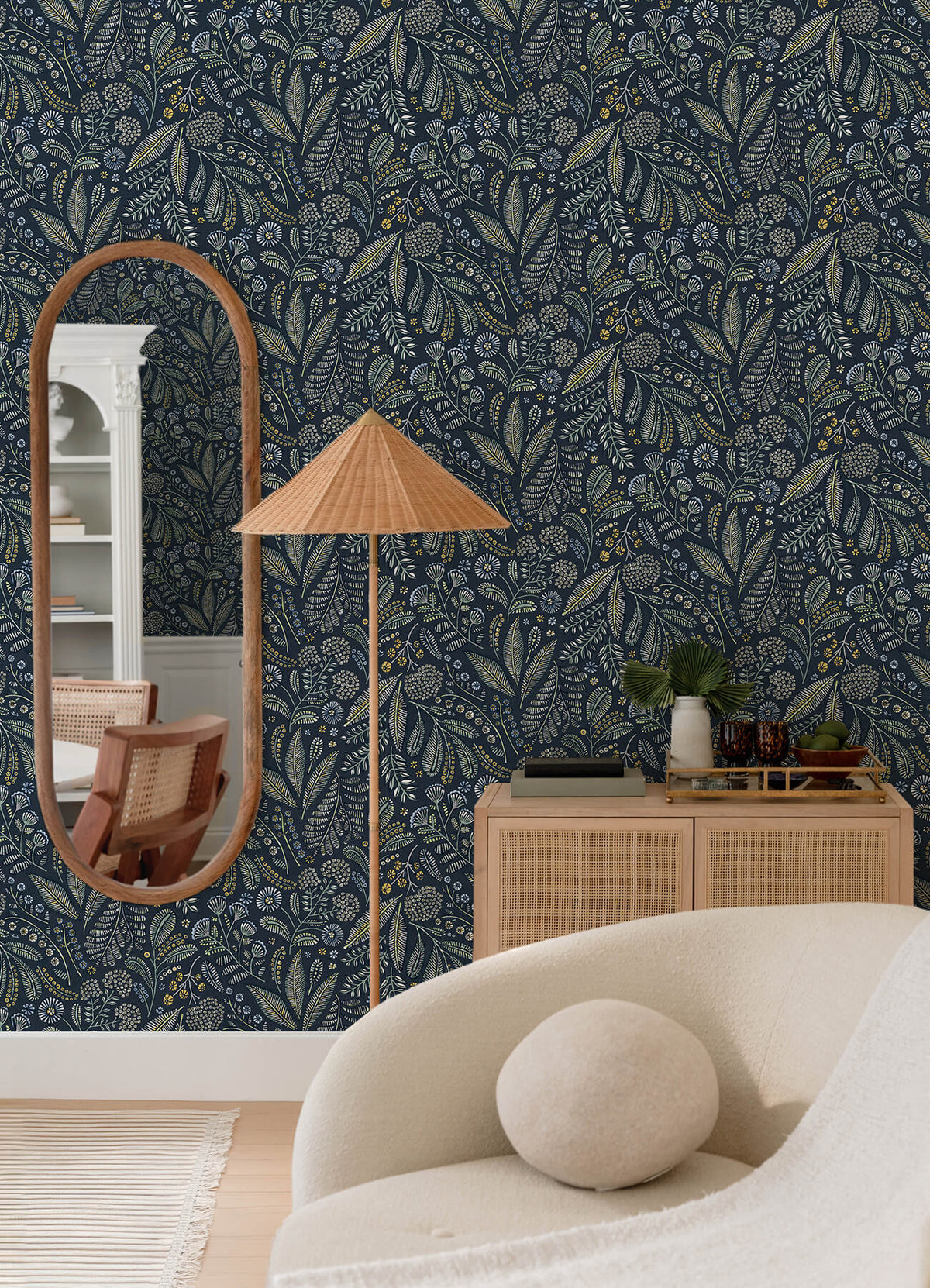 A Street Prints Whimsy Briar Floral Wallpaper Sample - Navy