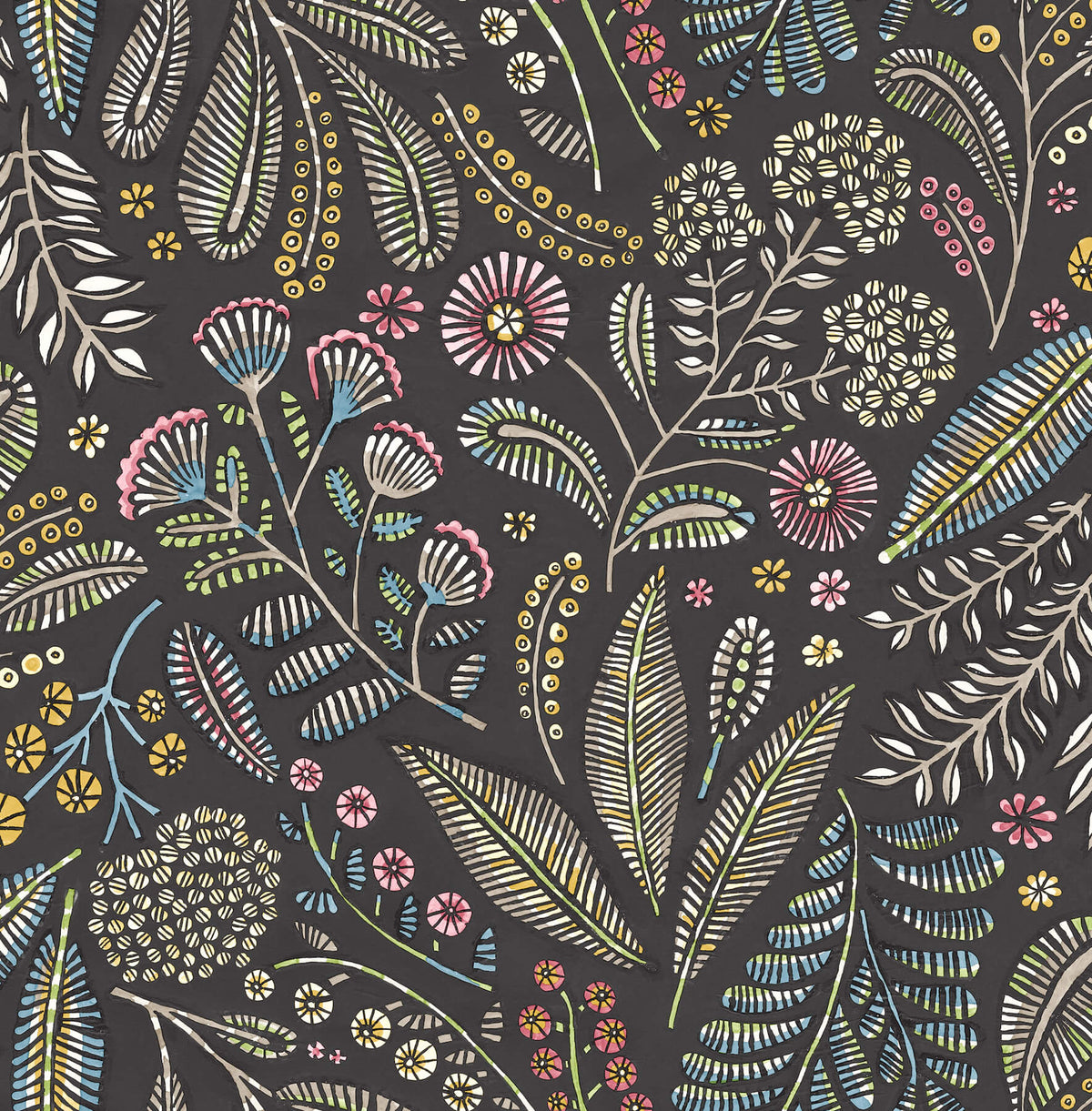 A Street Prints Whimsy Briar Floral Wallpaper Sample - Charcoal