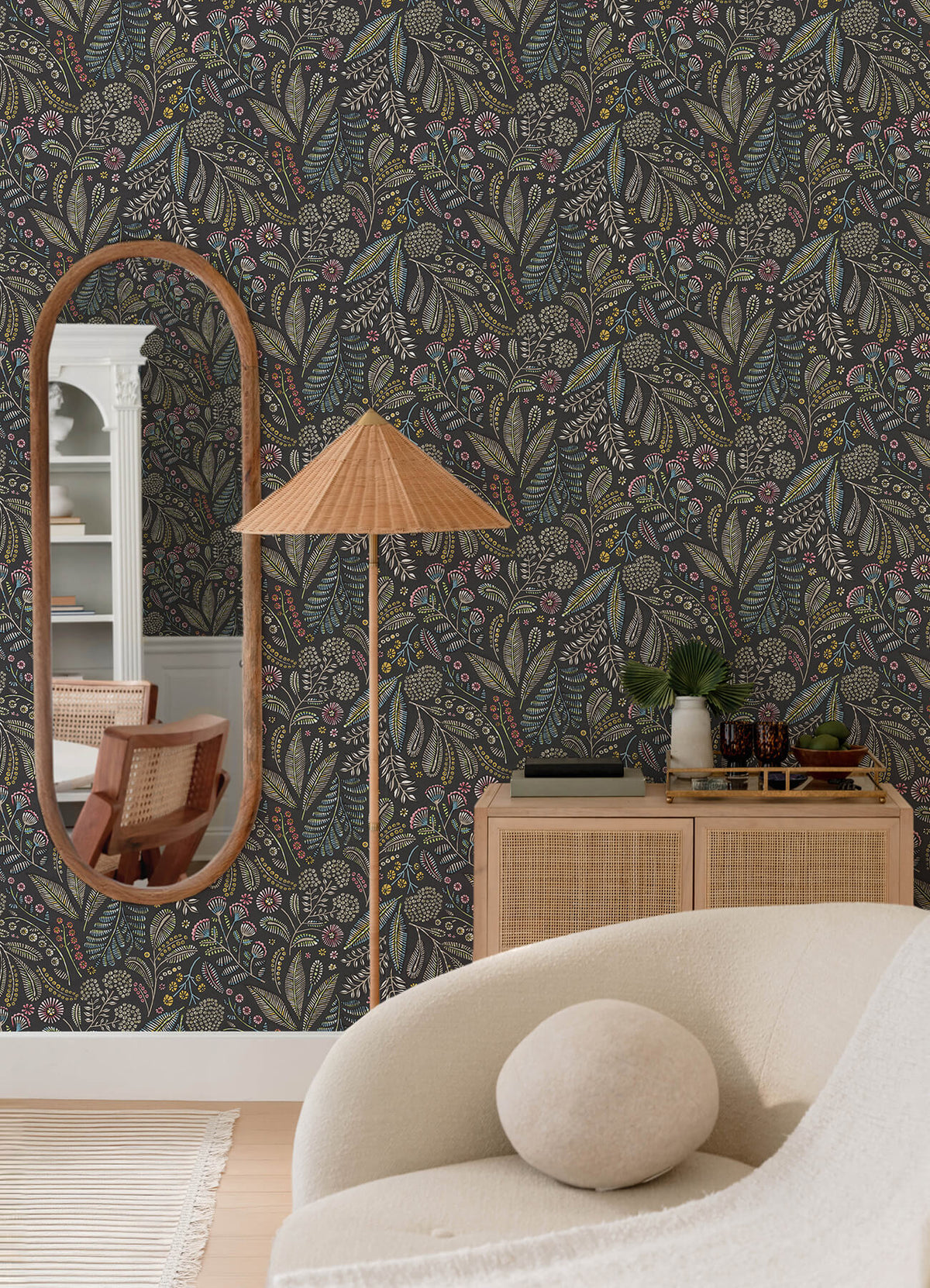 A Street Prints Whimsy Briar Floral Wallpaper Sample - Charcoal