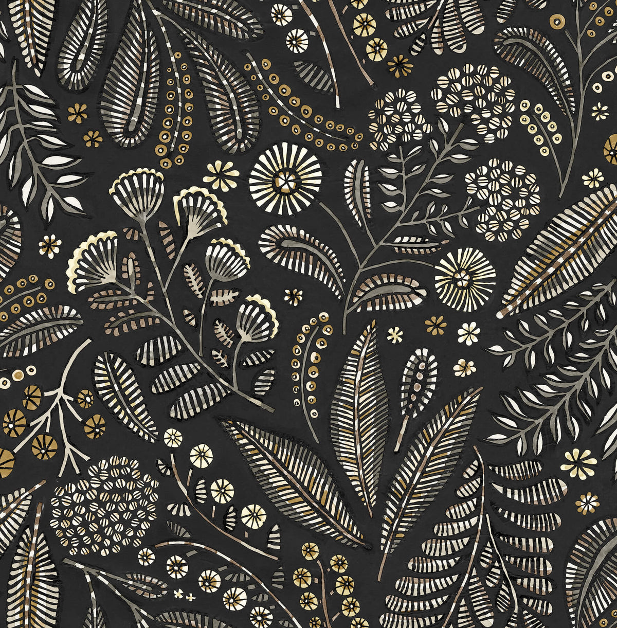 A Street Prints Whimsy Briar Floral Wallpaper Sample - Black