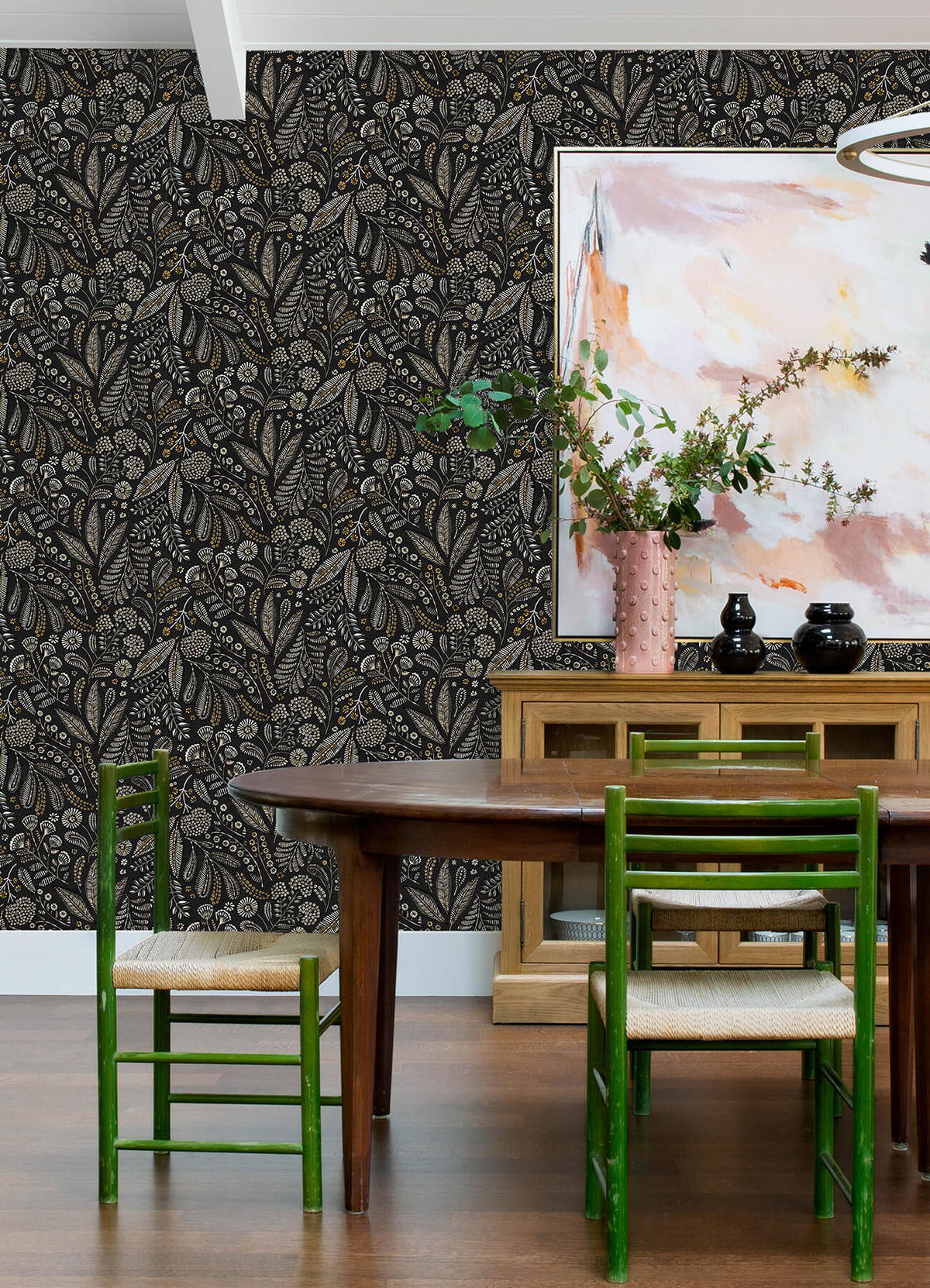 A Street Prints Whimsy Briar Floral Wallpaper Sample - Black
