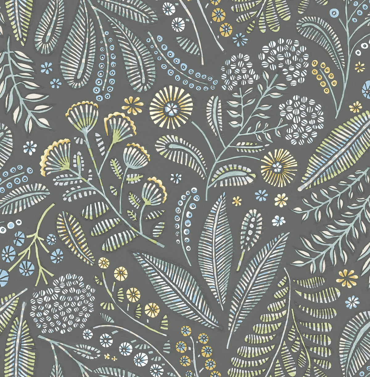 A Street Prints Whimsy Briar Floral Wallpaper Sample - Grey