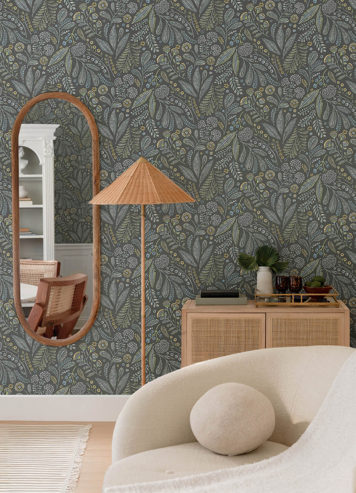 A Street Prints Whimsy Briar Floral Wallpaper Sample - Grey