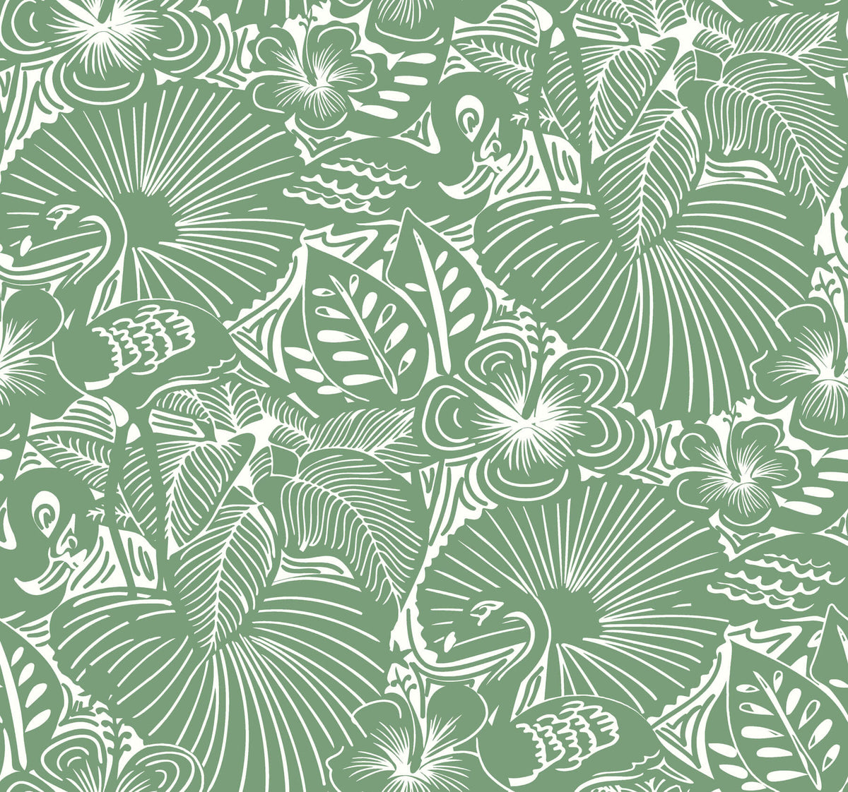 A Street Prints Whimsy Idalia Flamingo Wallpaper Sample - Green