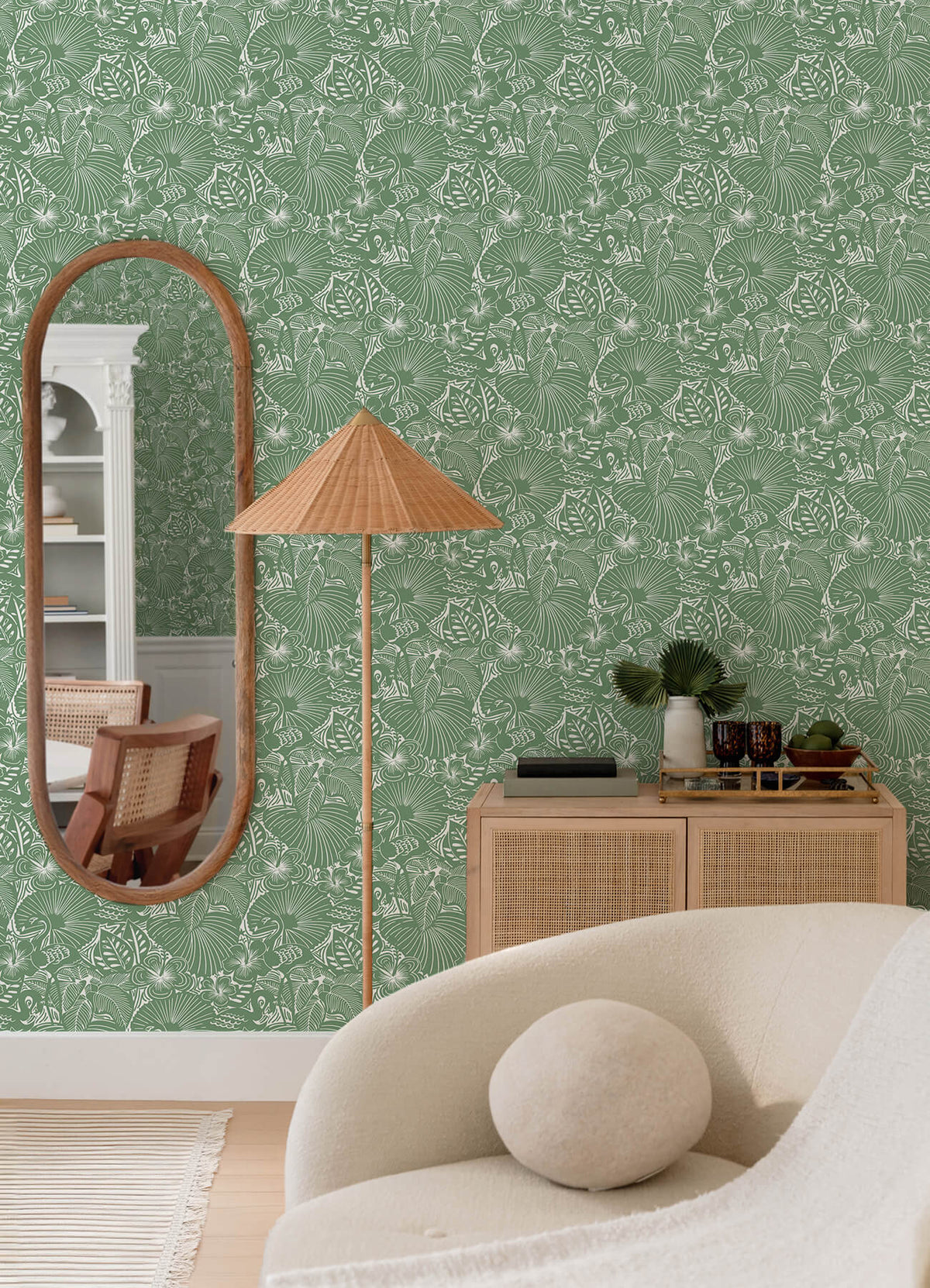 A Street Prints Whimsy Idalia Flamingo Wallpaper Sample - Green