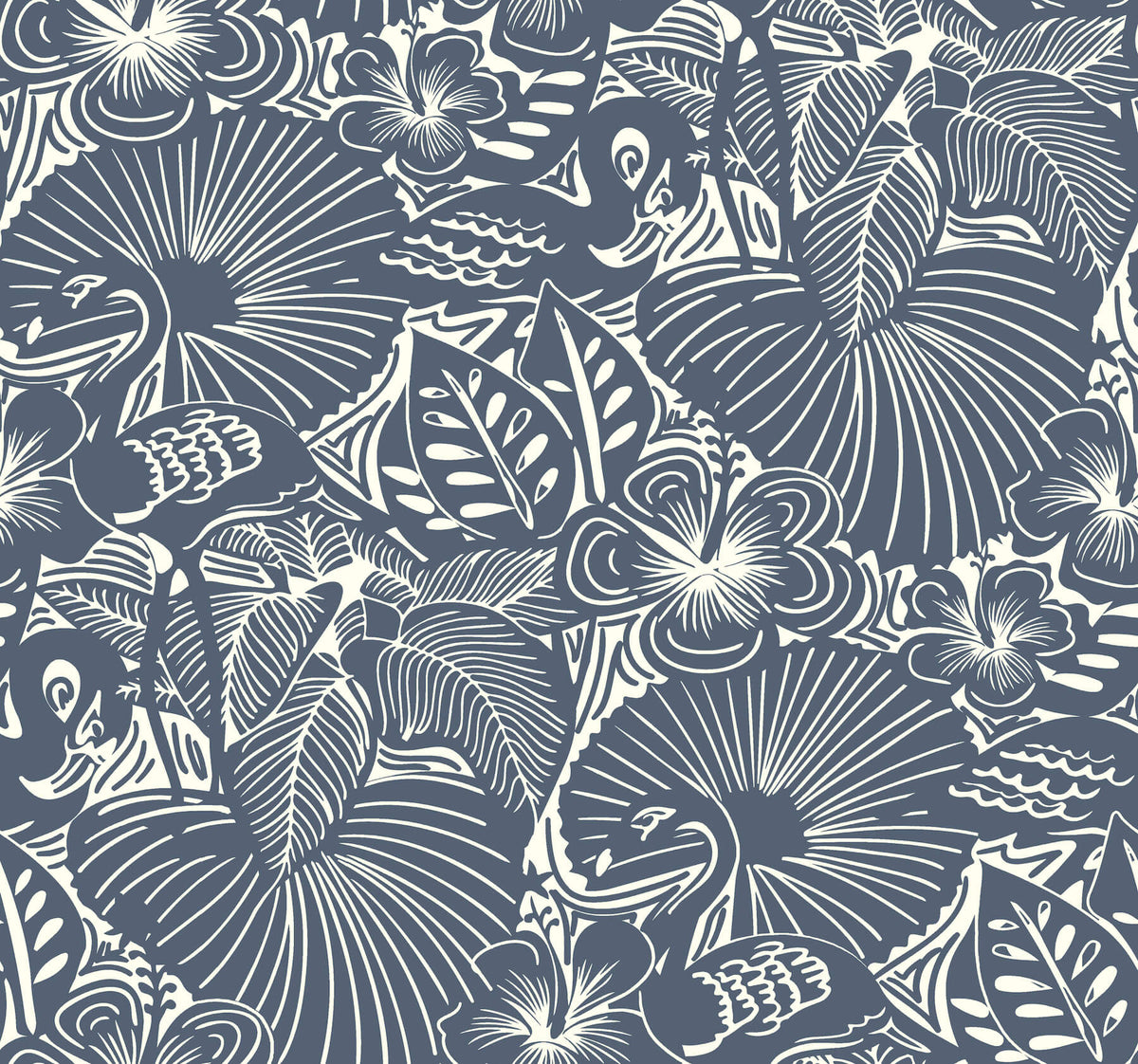 A Street Prints Whimsy Idalia Flamingo Wallpaper Sample - Navy