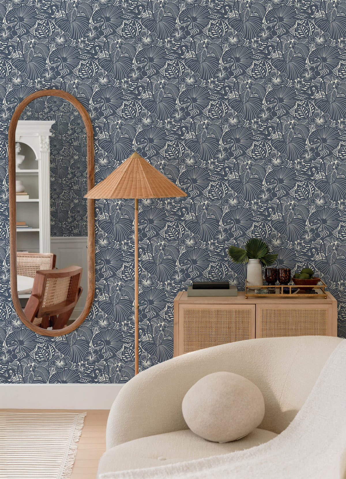 A Street Prints Whimsy Idalia Flamingo Wallpaper Sample - Navy