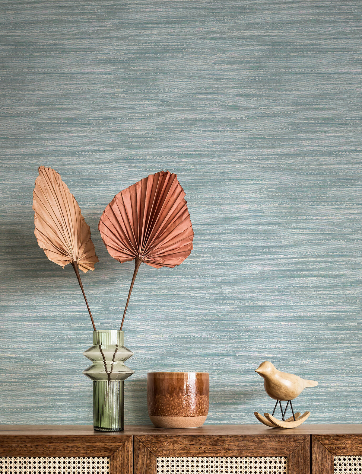 A-Street Prints Solace Sheehan Faux Grasscloth Wallpaper - Light Blue