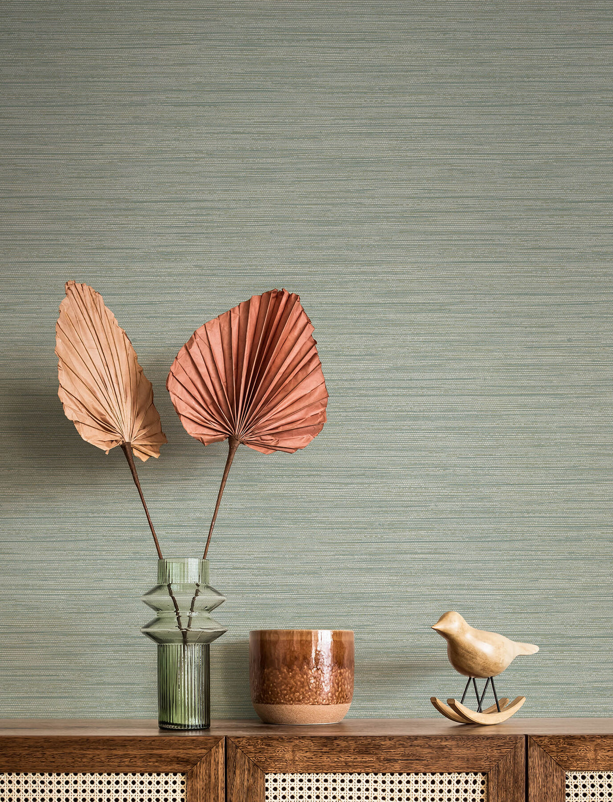 A-Street Prints Solace Sheehan Faux Grasscloth Wallpaper - Sea Green