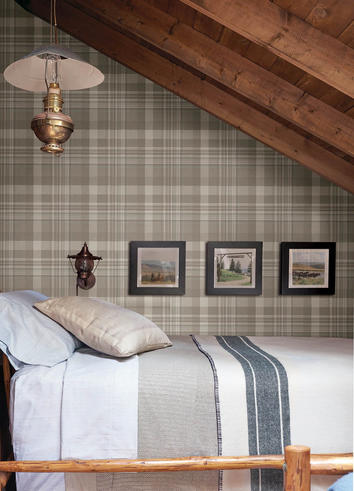 Chesapeake Yellowstone Dutton Plaid Wallpaper Sample - Light Brown