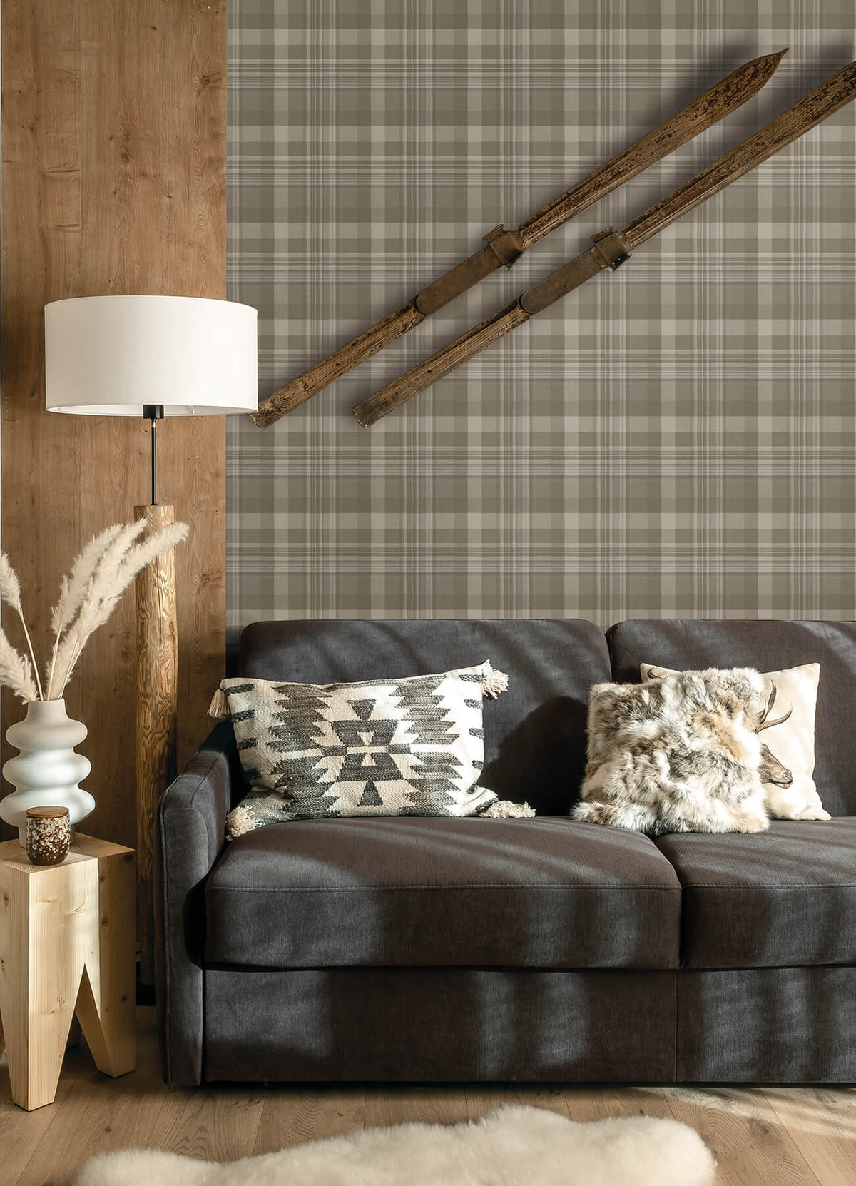 Chesapeake Yellowstone Dutton Plaid Wallpaper Sample - Light Brown