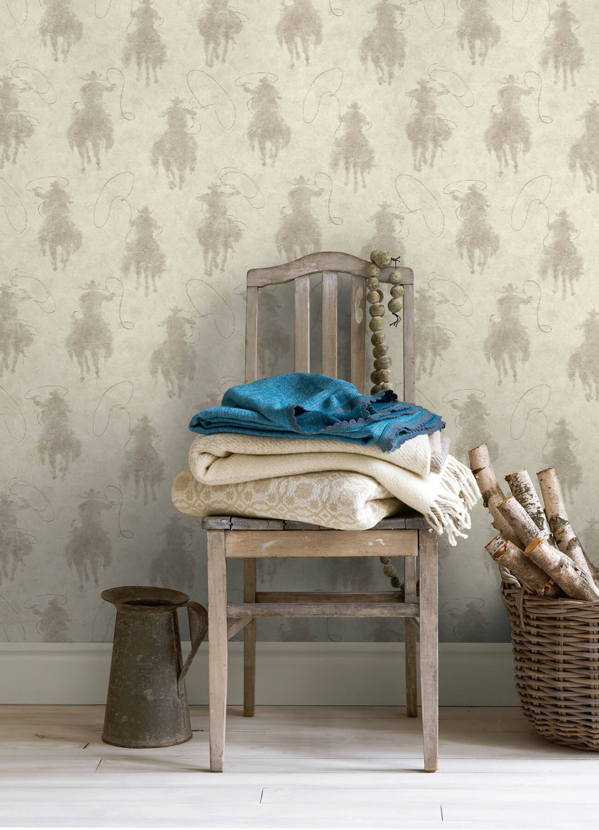 Chesapeake Yellowstone Stockman Silhouette Wallpaper Sample - Light Grey