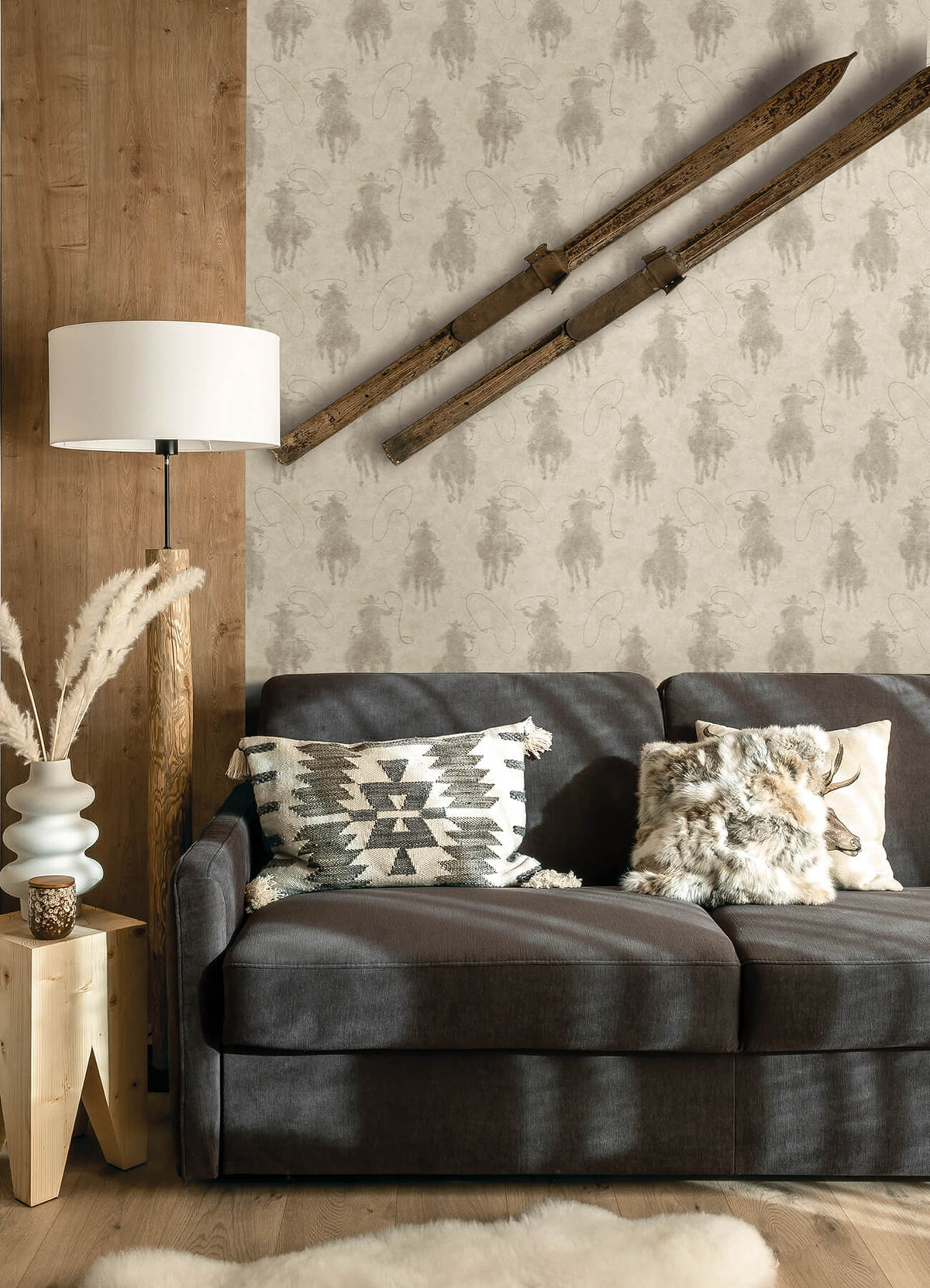 Chesapeake Yellowstone Stockman Silhouette Wallpaper Sample - Light Grey