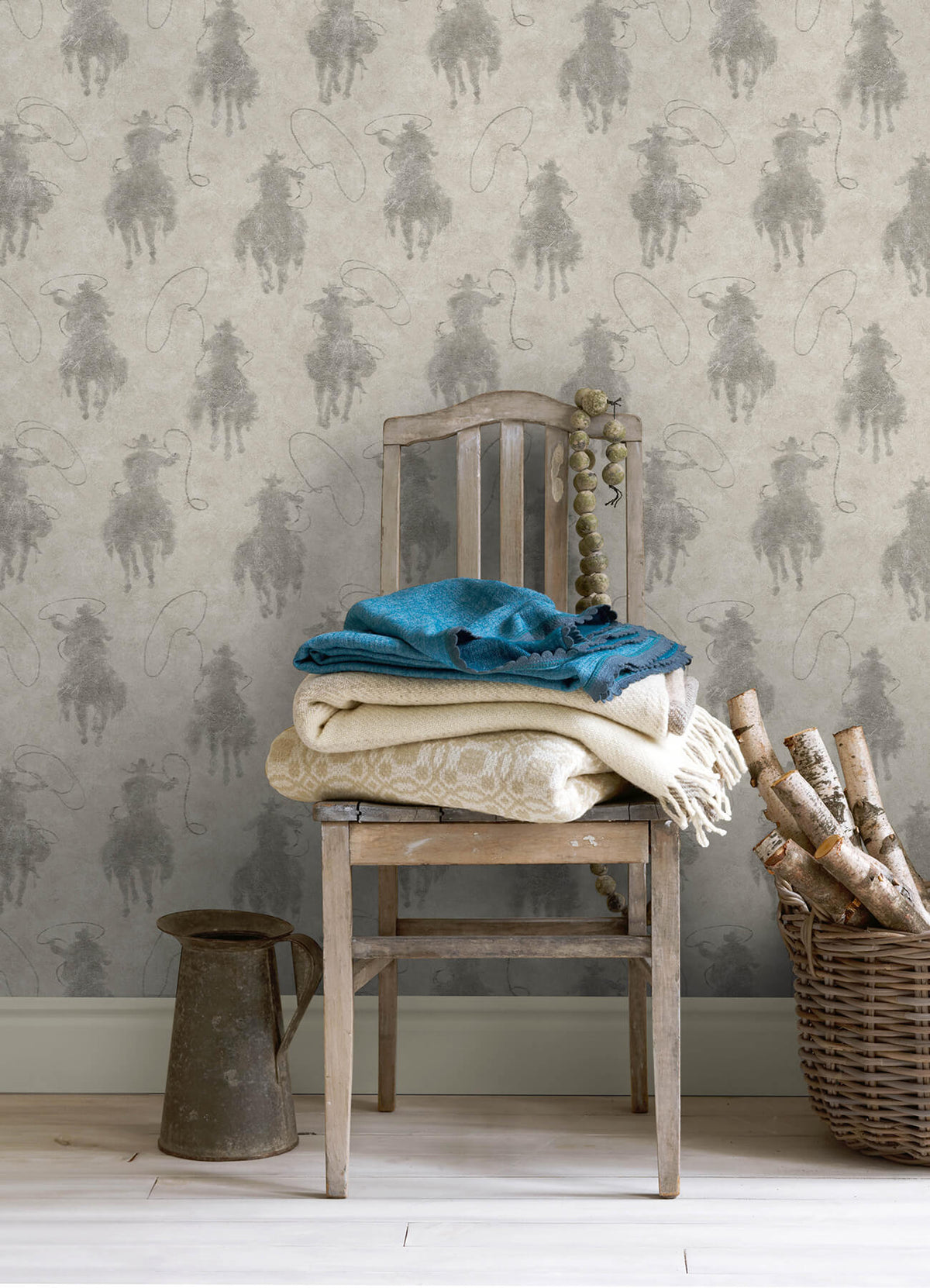 Chesapeake Yellowstone Stockman Silhouette Wallpaper Sample - Grey