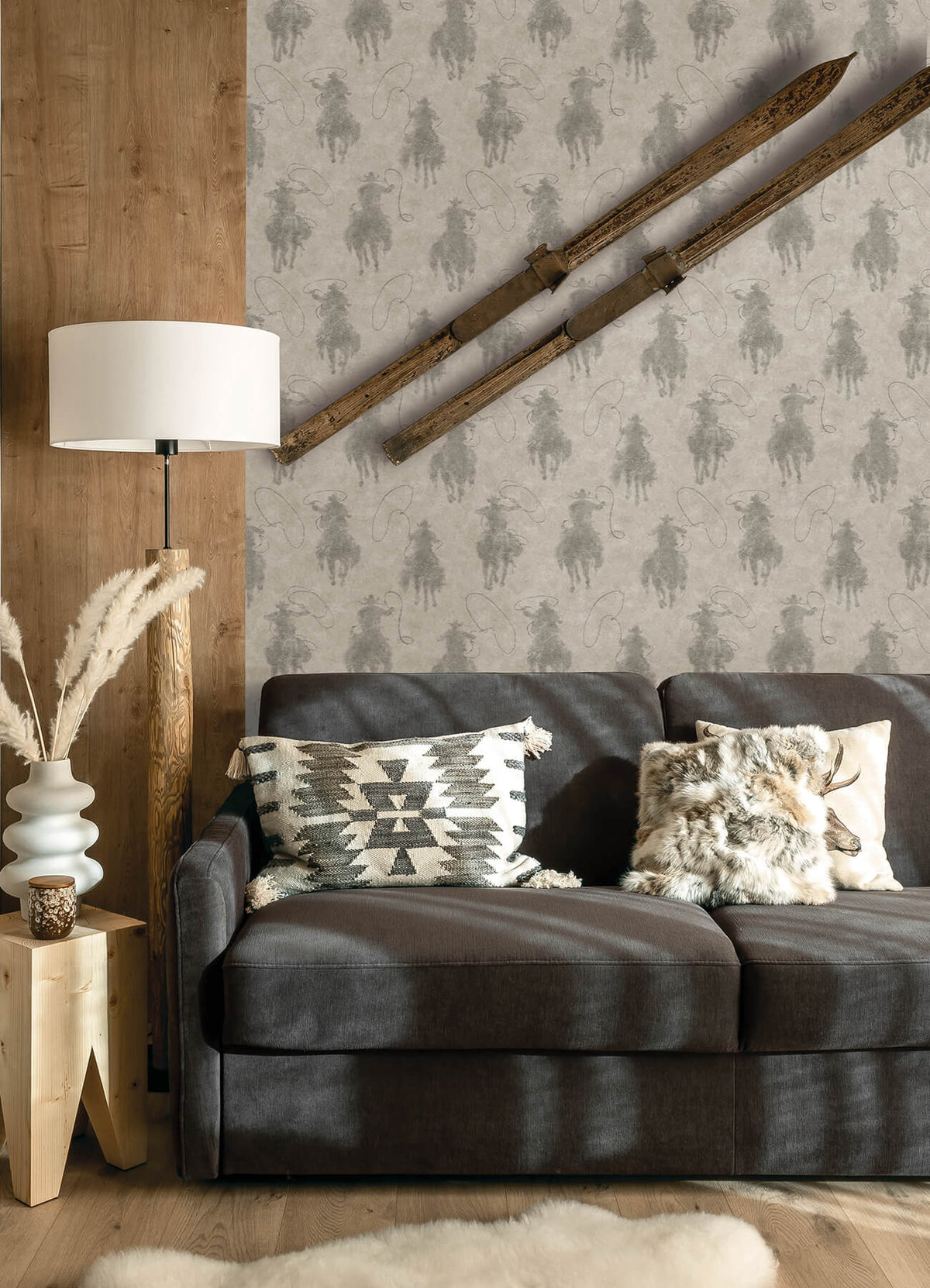 Chesapeake Yellowstone Stockman Silhouette Wallpaper Sample - Grey