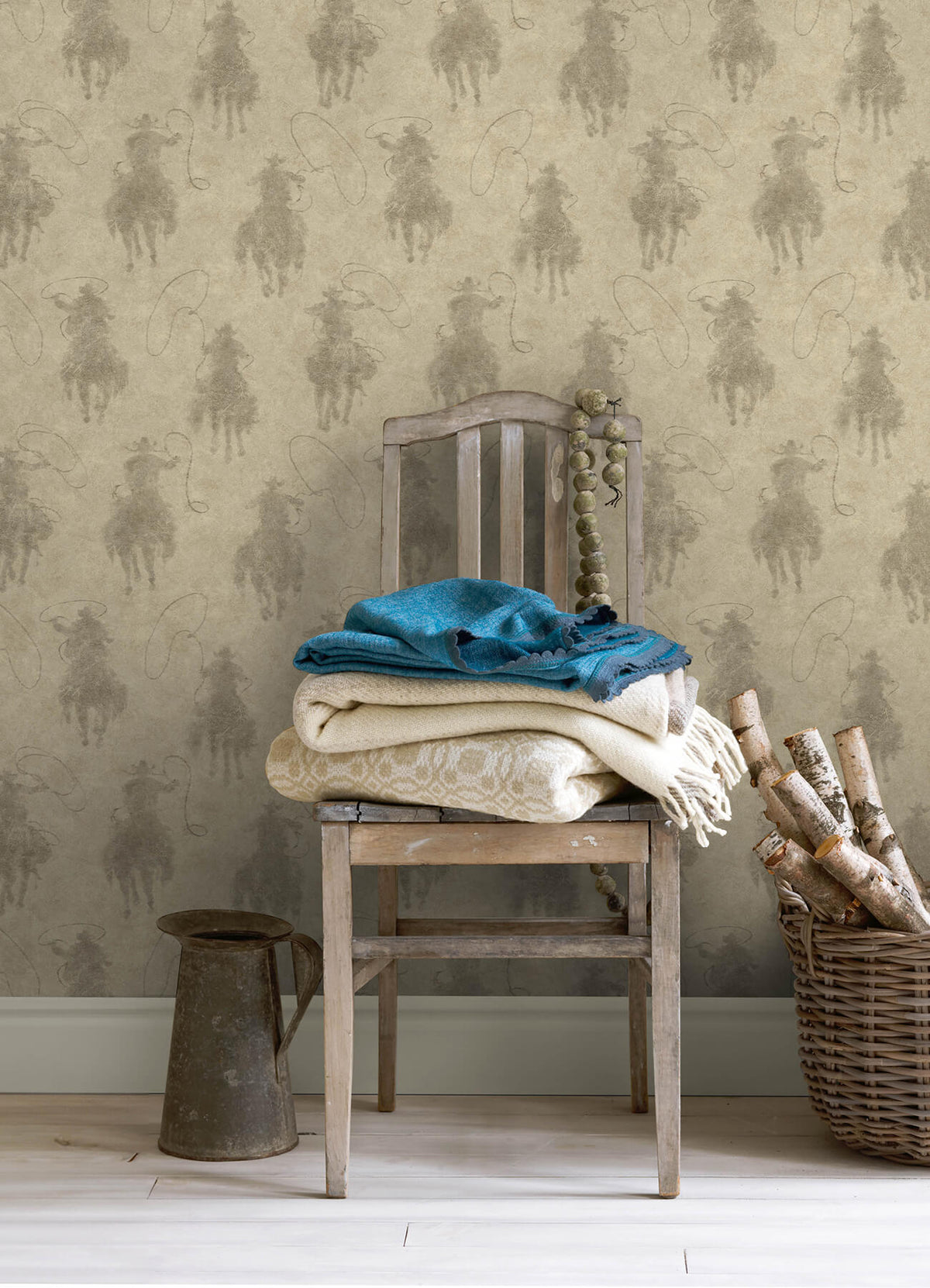 Chesapeake Yellowstone Stockman Silhouette Wallpaper Sample - Khaki